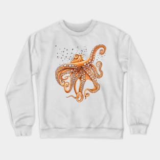 Orange Red Octopus Tentacles Kraken Bubbles Art Crewneck Sweatshirt